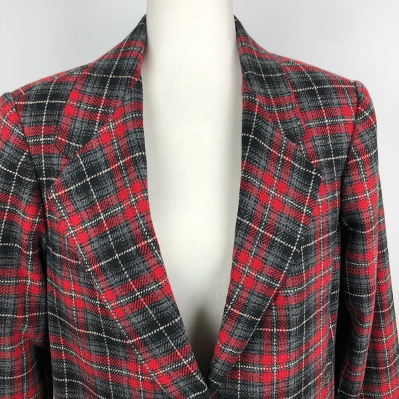 VTG Plaid Womens Wool Blazer Jacket One Button 10 - Picture 11 of 16